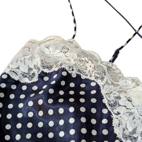 Victoria's Secret Gold Label Dress Vintage Navy Cream Polka Dot Chemise Lingerie - Picture 2 of 6